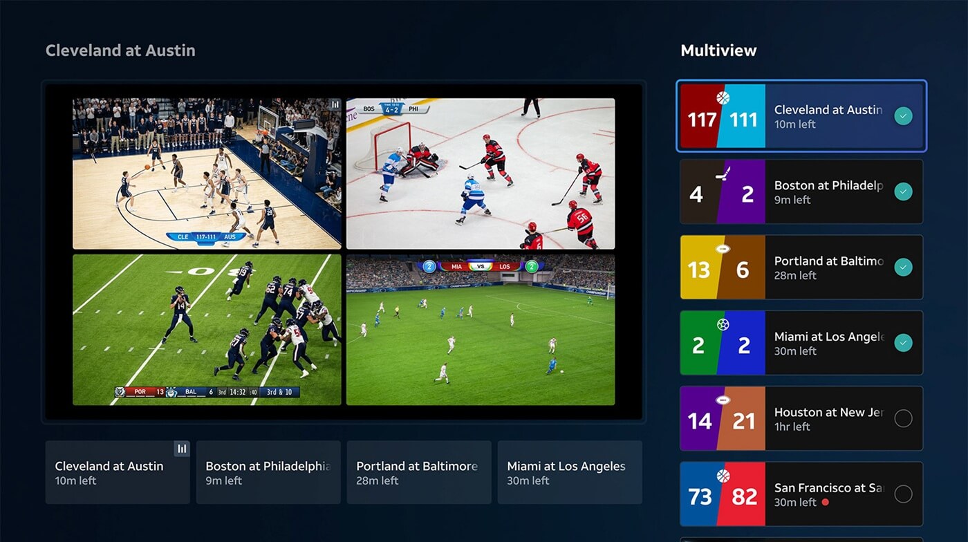 An image showing DirecTV's Multiview experience using the new 'Build Your Own' Upgrade.