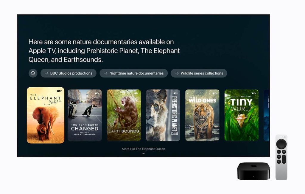 An image showing how Siri AI responds on the new Apple TV 4K streaming player